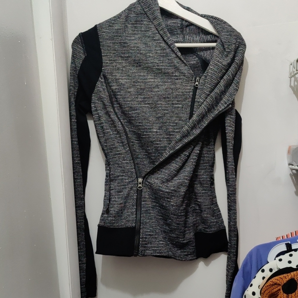 Lululemon Athletica Gray and Black Turtleneck Sweater with Asymmetrical Design